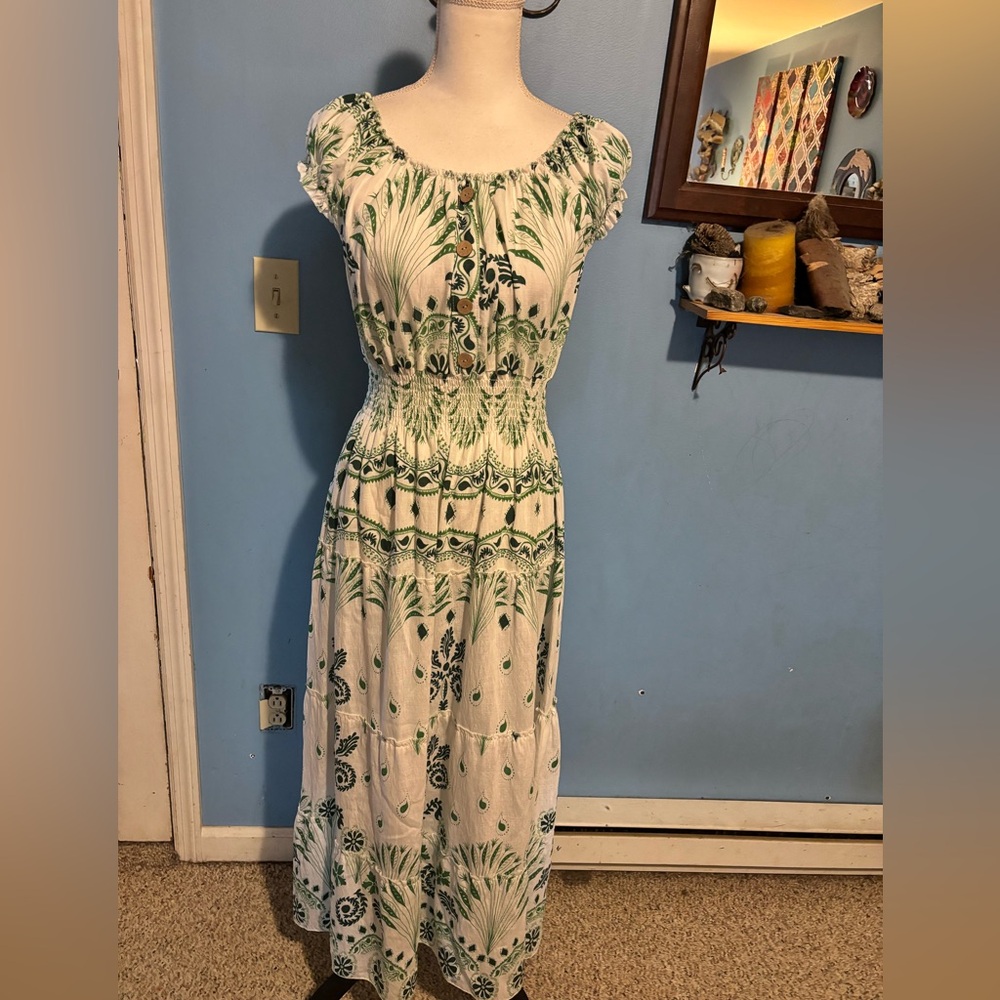 Kindred, Green & White, BoHo, Maxi Dress